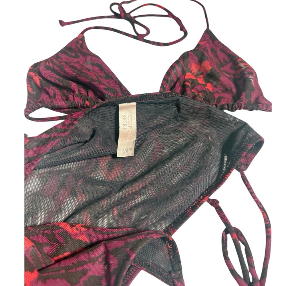 Vintage Victoria's Secret Sheer Mesh Animal Print Side Tie String Bikini XS/S - Picture 4 of 8